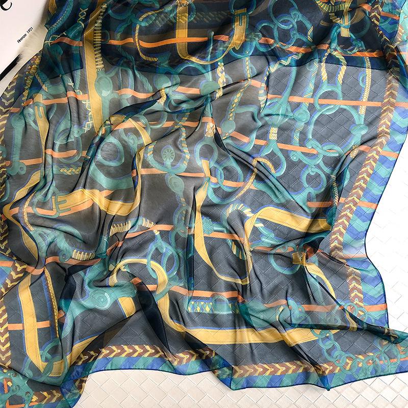 Luxus Chiffon skjerf mønstret Print Navy Blue | Youtrend