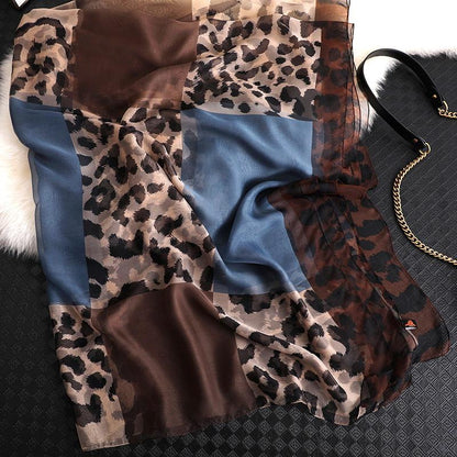 Luxus Chiffon skjerf Leopard Print Navy Blue | Youtrend