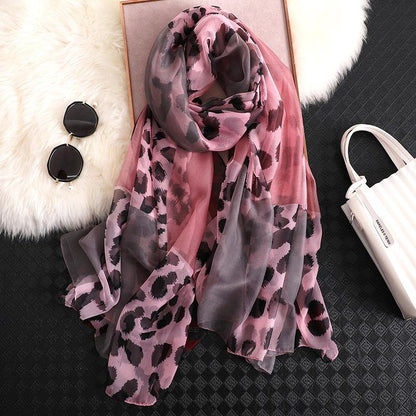Luxus Chiffon skjerf Leopard Print Pink | Youtrend