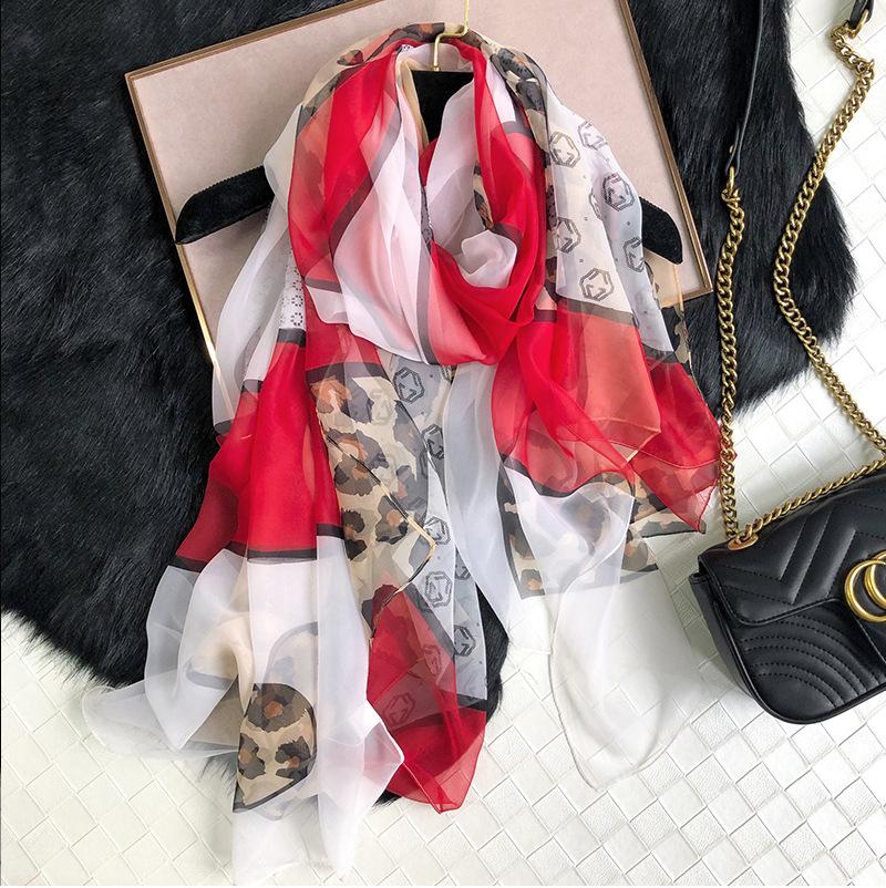 Luxus Chiffon skjerf Leopard Print Red | Youtrend