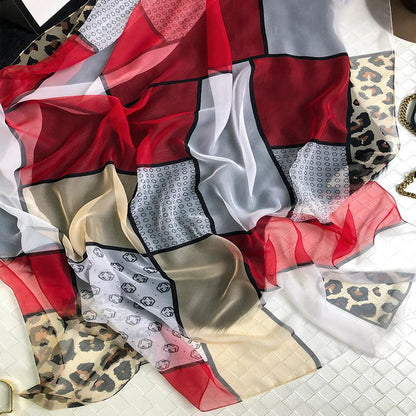 Luxus Chiffon skjerf Leopard Print Red | Youtrend