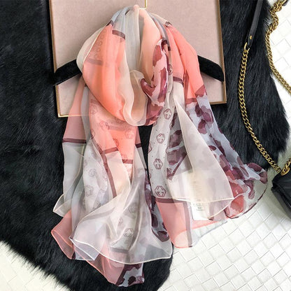 Luxus Chiffon skjerf Leopard Print Pink | Youtrend