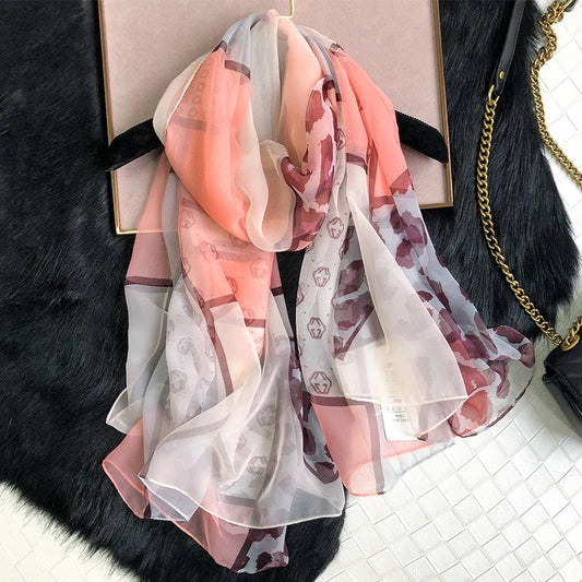 Luxus Chiffon skjerf Leopard Print Pink | Youtrend