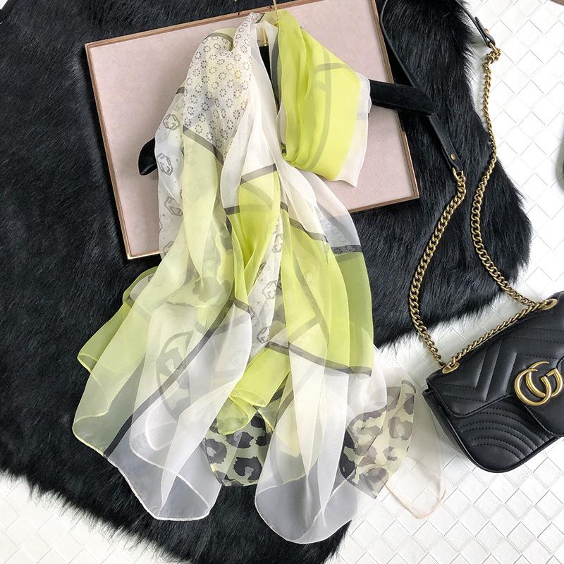Luxus Chiffon skjerf Leopard Print Green | Youtrend