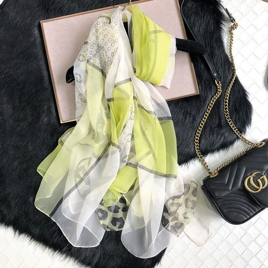 Luxus Chiffon skjerf Leopard Print Green | Youtrend
