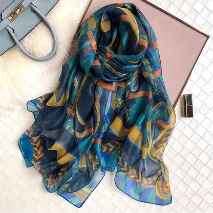 Luxus Chiffon skjerf mønstret Print Navy Blue | Youtrend