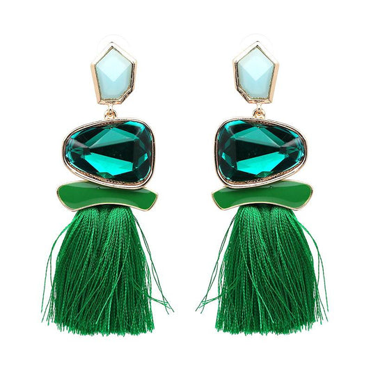 Øredobber med Grønn Crystal sten og Grønn dusk | Youtrend