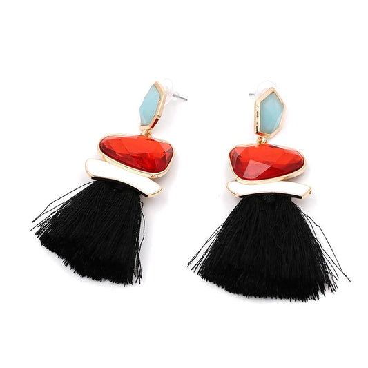 Øredobber med Rød Crystal sten og Sort dusk | Youtrend