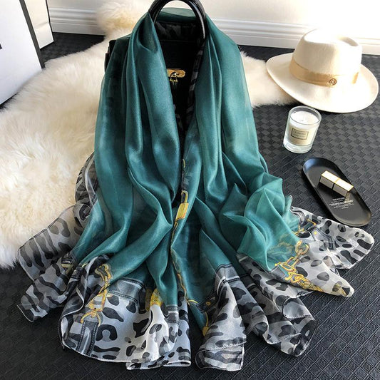Luxus Chiffon skjerf leopard Print Green | Youtrend